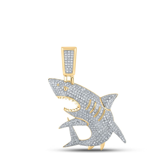1 Ctw Natural Diamond Shark Fish Animal Pendant in 10k Yellow Gold
