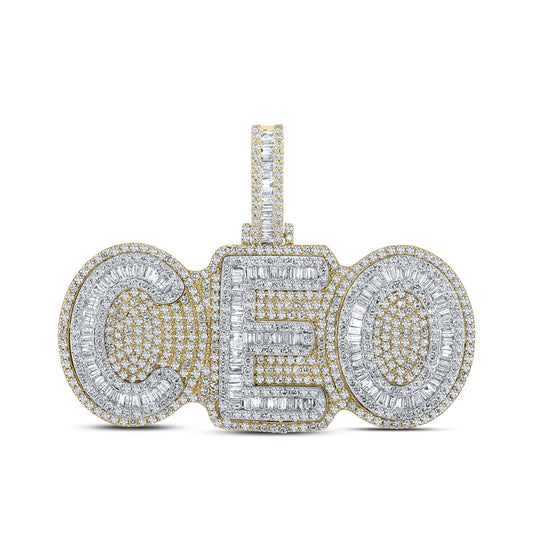 5.03 Ctw Natural Diamond CEO Nameplate Pendant in 10k Two-tone Gold