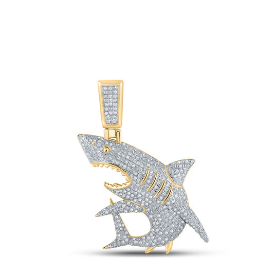 0.92 Ctw Natural Diamond Shark Animal Pendant in 10k Yellow Gold