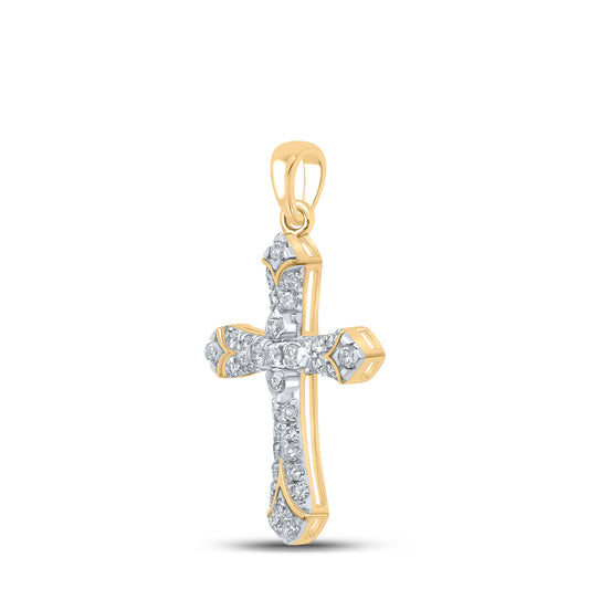 0.29 Ctw Natural Diamond Cross Gift Religious Pendant in 10k Yellow Gold
