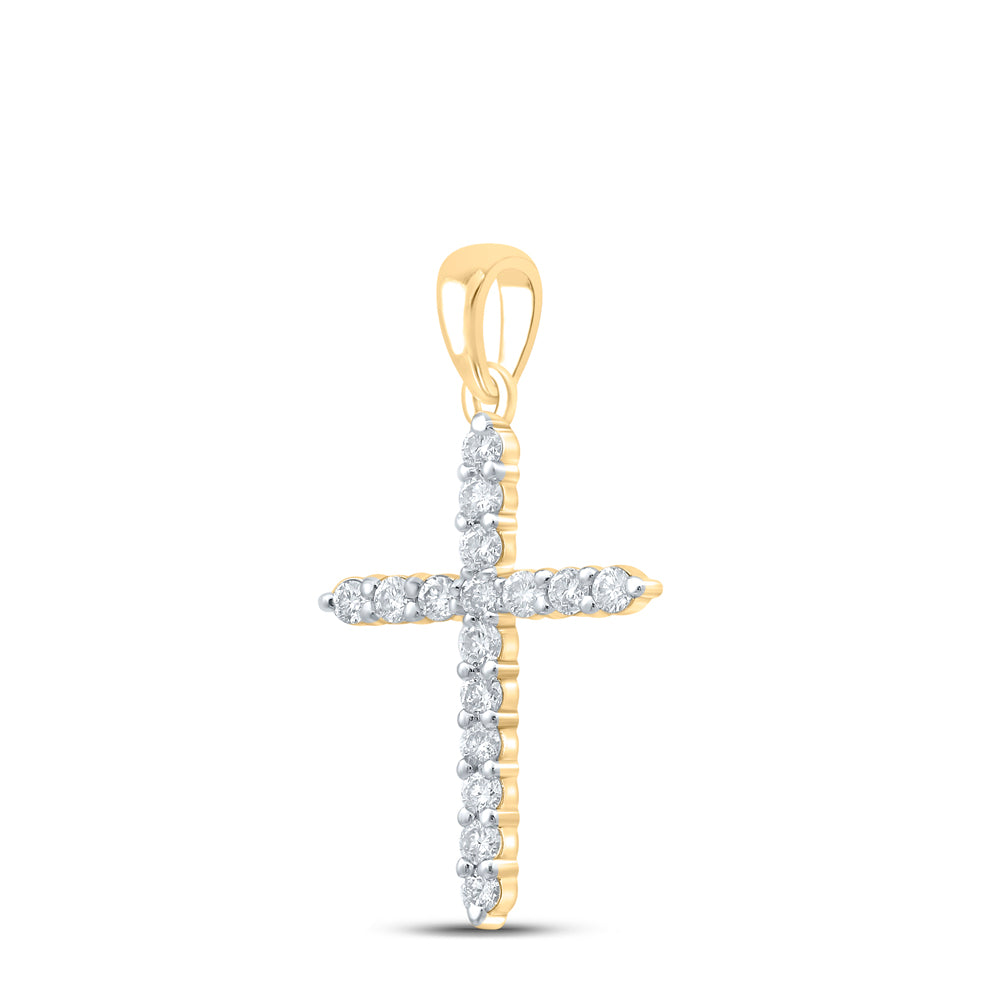 0.27 Ctw Natural Diamond One Row Tennis Cross Pendant in 10k Yellow Gold