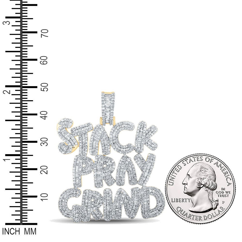3.02 Ctw Natural Diamond Stack Pray Grind Nameplate Pendant in 10k Yellow Gold