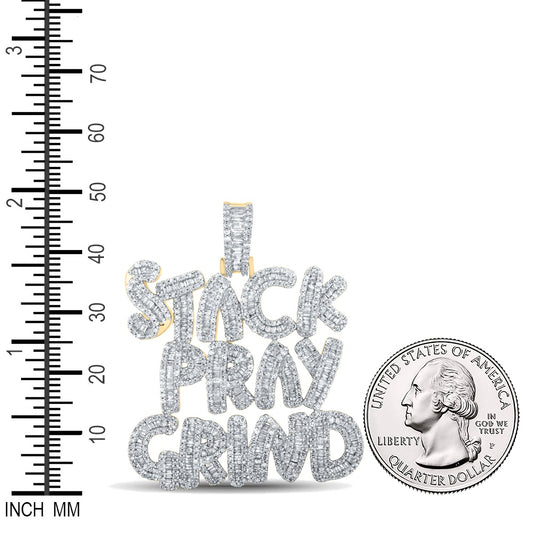 3.02 Ctw Natural Diamond Stack Pray Grind Nameplate Pendant in 10k Yellow Gold