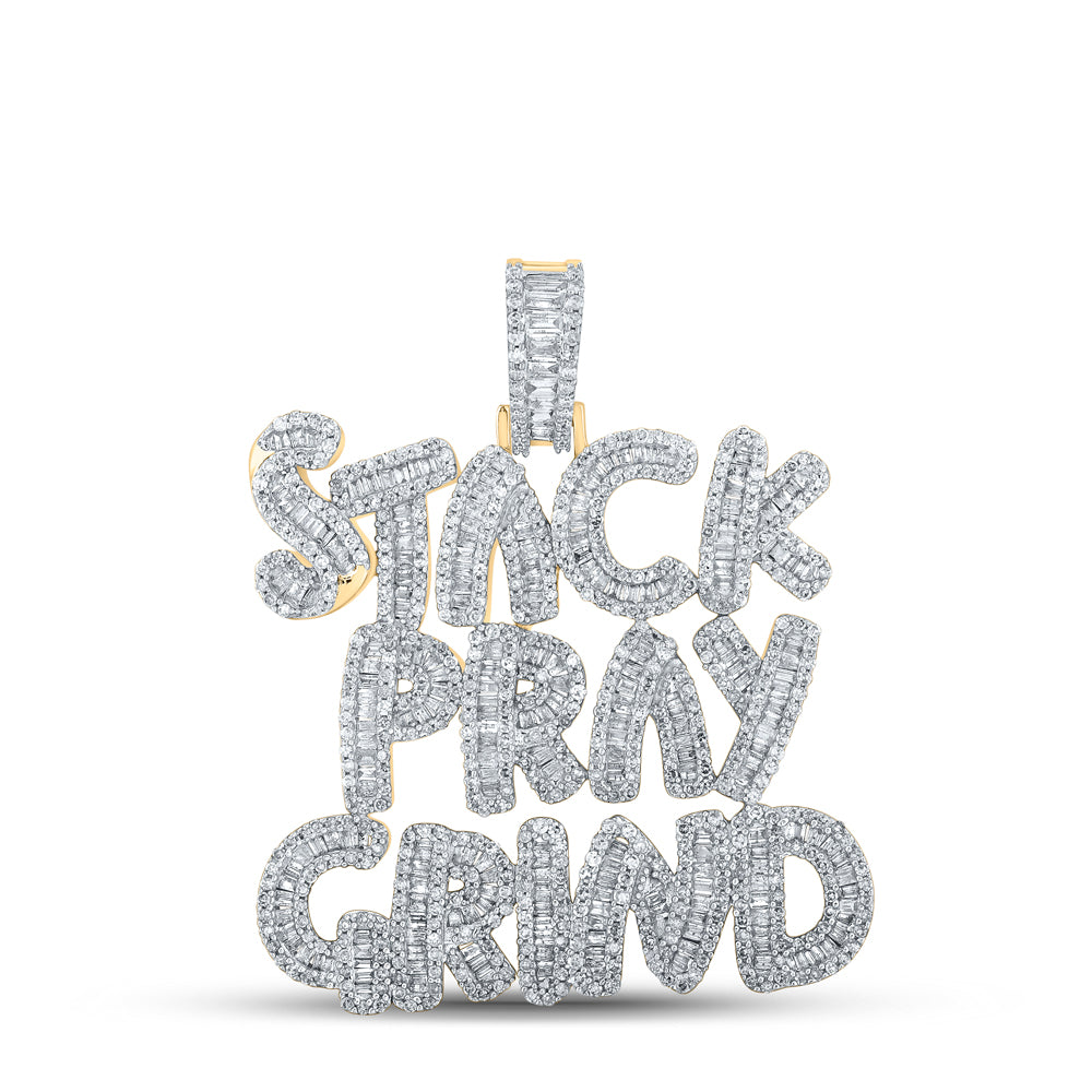 3.02 Ctw Natural Diamond Stack Pray Grind Nameplate Pendant in 10k Yellow Gold