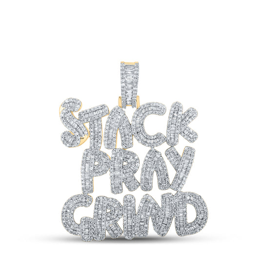 3.02 Ctw Natural Diamond Stack Pray Grind Nameplate Pendant in 10k Yellow Gold