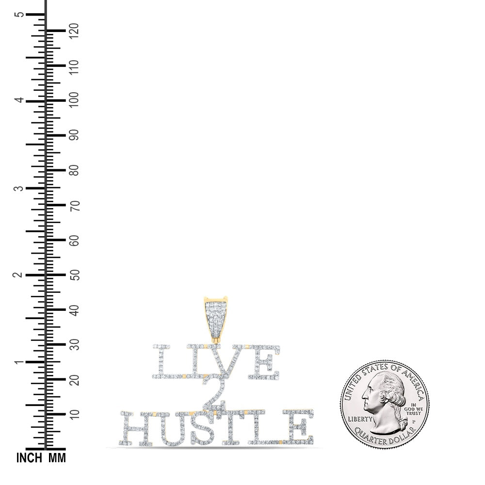 0.99 Ctw Natural Diamond Live 2 Hustle Nameplate Pendant in 10k Yellow Gold