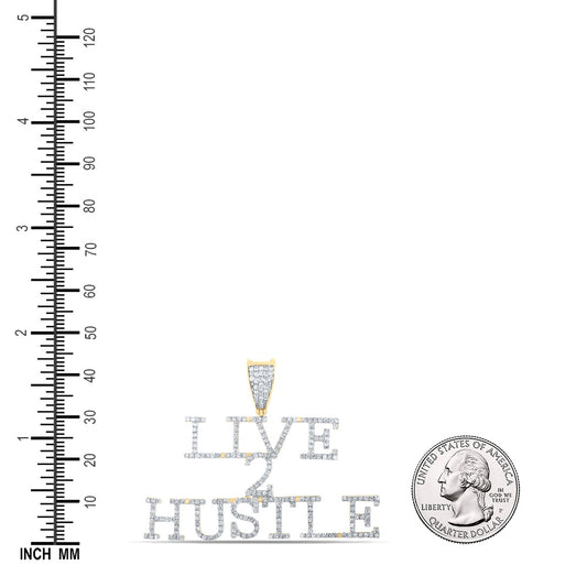 0.99 Ctw Natural Diamond Live 2 Hustle Nameplate Pendant in 10k Yellow Gold