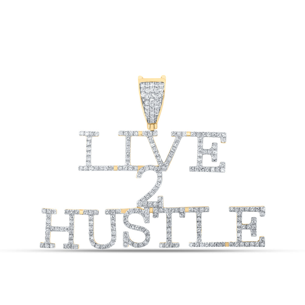 0.99 Ctw Natural Diamond Live 2 Hustle Nameplate Pendant in 10k Yellow Gold