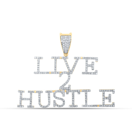 0.99 Ctw Natural Diamond Live 2 Hustle Nameplate Pendant in 10k Yellow Gold