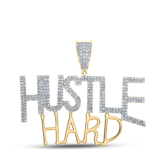 1 Ctw Natural Diamond Hustle Hard Nameplate Hiphop Pendant in 10k Yellow Gold