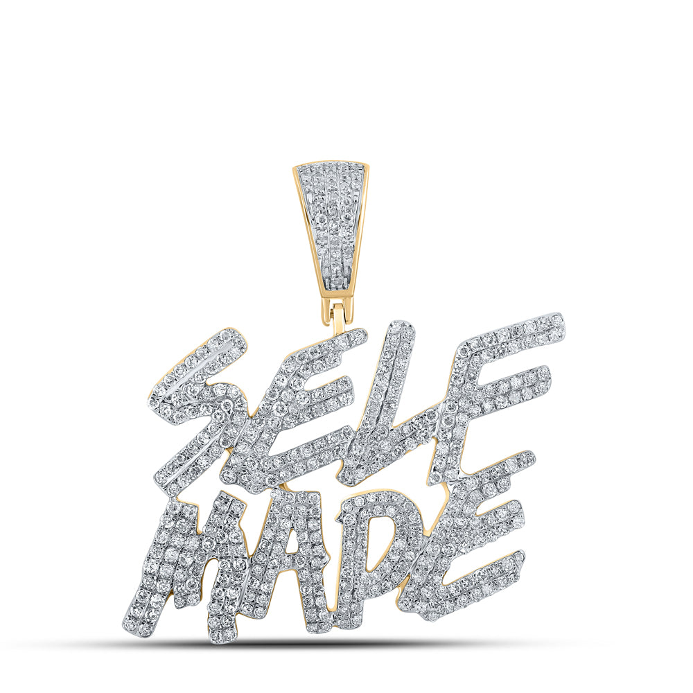 1.39 Ctw Natural Diamond Self Made Nameplate Hiphop Pendant in 10k Yellow Gold