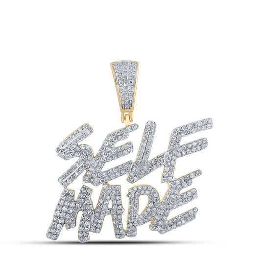 1.39 Ctw Natural Diamond Self Made Nameplate Hiphop Pendant in 10k Yellow Gold