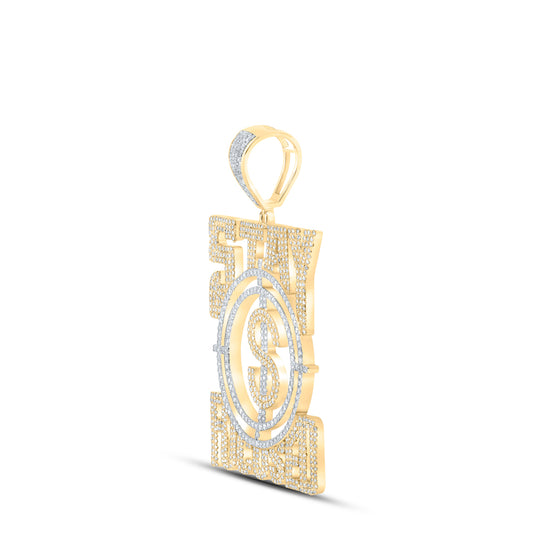 2.76 Ctw Natural Diamond Stay Focused Dollar Money Pendant in 10k Yellow Gold