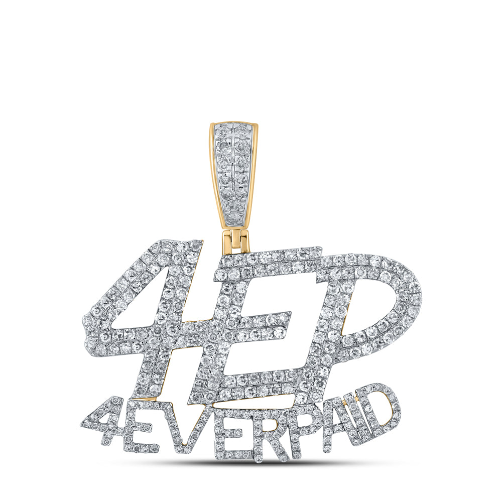 1.71 Ctw Natural Diamond 4 Ever Paid Nameplate Hiphop Pendant in 10k Yellow Gold