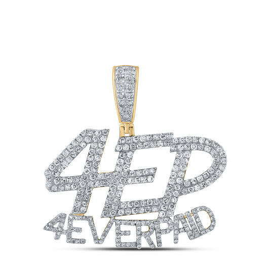 1.71 Ctw Natural Diamond 4 Ever Paid Nameplate Hiphop Pendant in 10k Yellow Gold