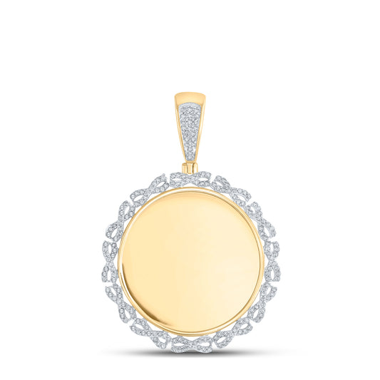 0.5 Ctw Natural Diamond Links Round Cirle Memory Picture Frame Pendant in 10k Yellow Gold