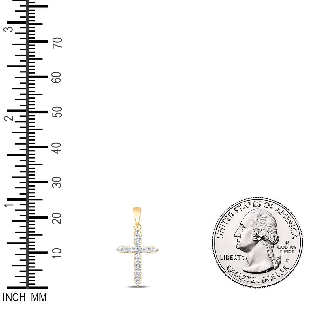 0.24 Ctw Natural Diamond Tennis Cross Pendant in 10k Yellow Gold
