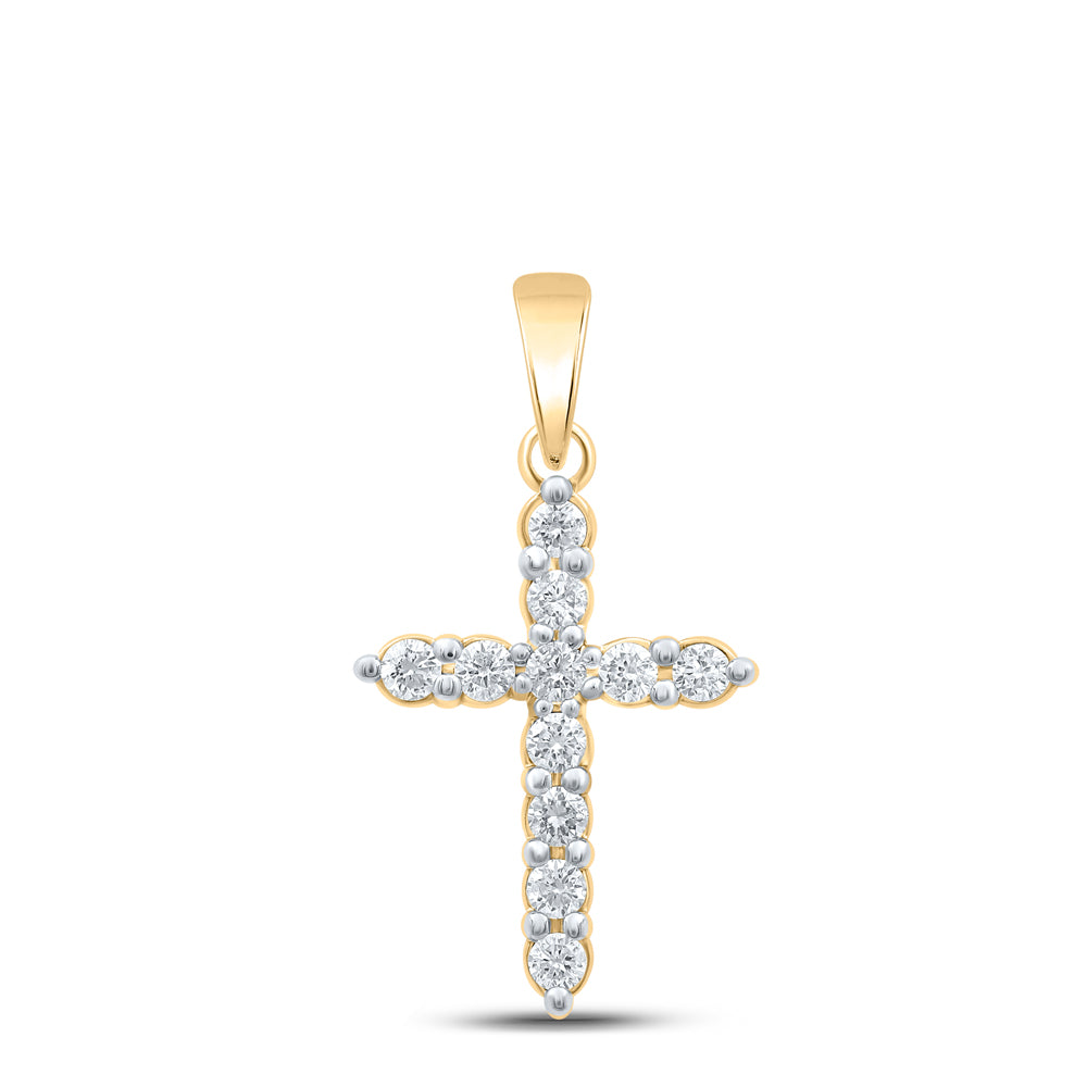 0.24 Ctw Natural Diamond Tennis Cross Pendant in 10k Yellow Gold