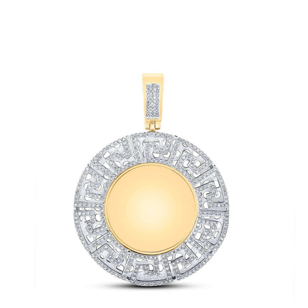 0.99 Ctw Natural Diamond Greek Round Memory Picture Frame Pendant in 10k Yellow Gold