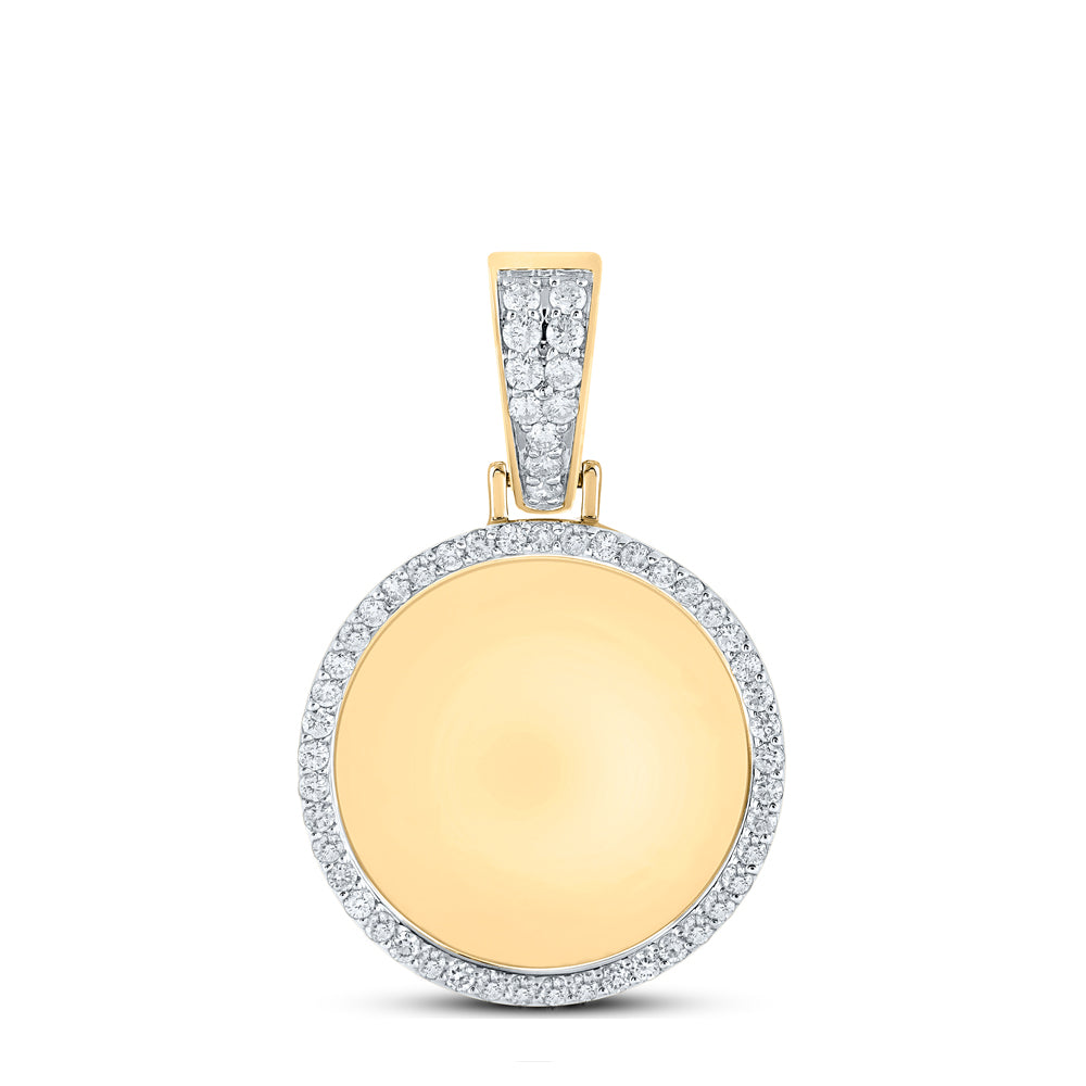 0.95 Ctw Natural Diamond Round Circle Memory Picture Frame Pendant in 10k Yellow Gold