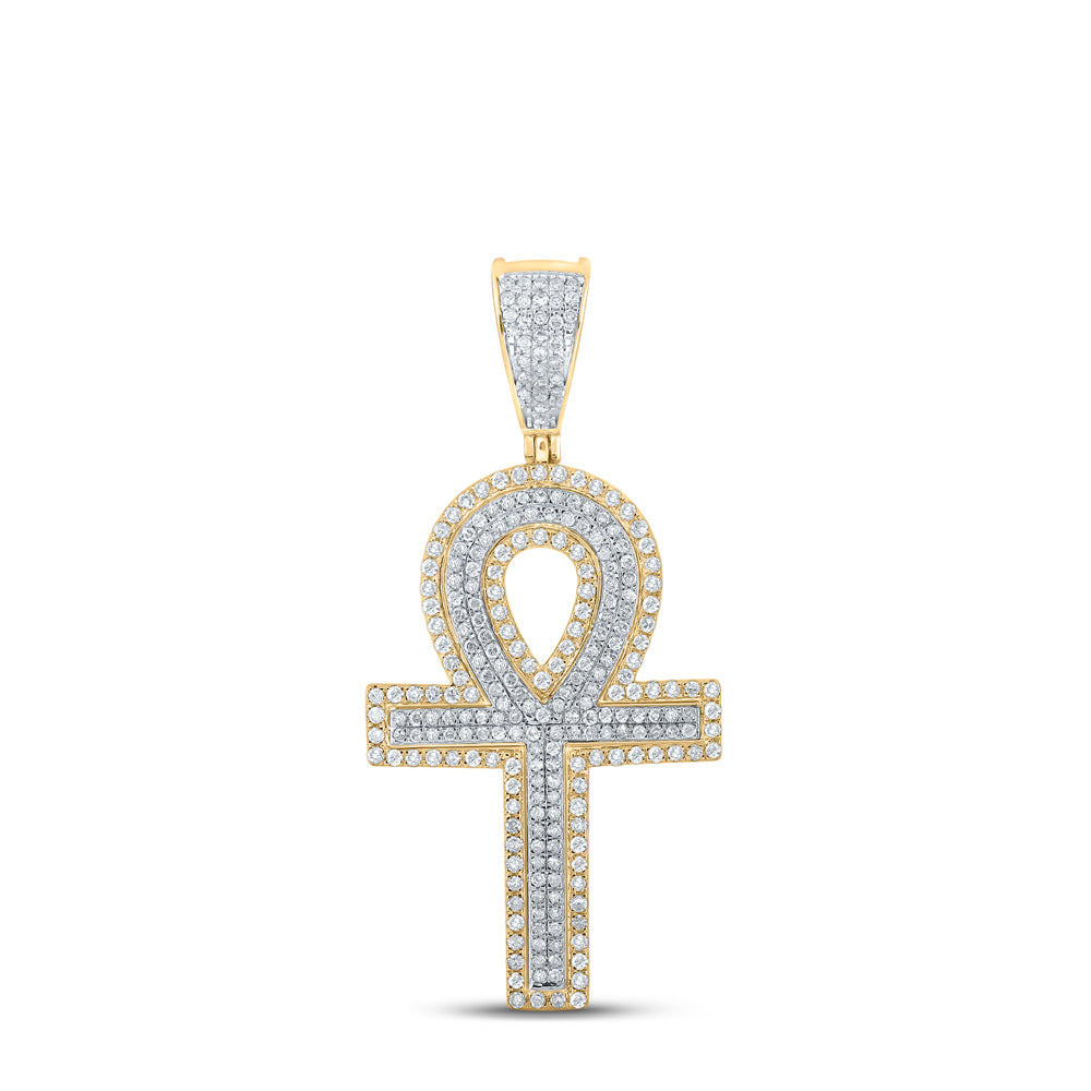 0.89 Ctw Natural Diamond Hiphop Ankh Religious Pendant in 10k Two-tone Gold