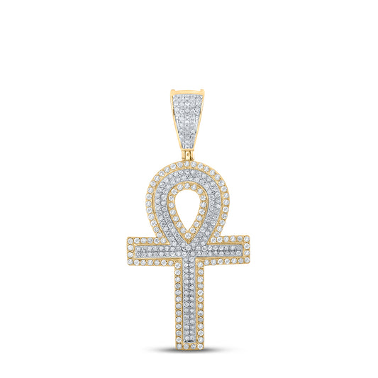 0.89 Ctw Natural Diamond Hiphop Ankh Religious Pendant in 10k Two-tone Gold