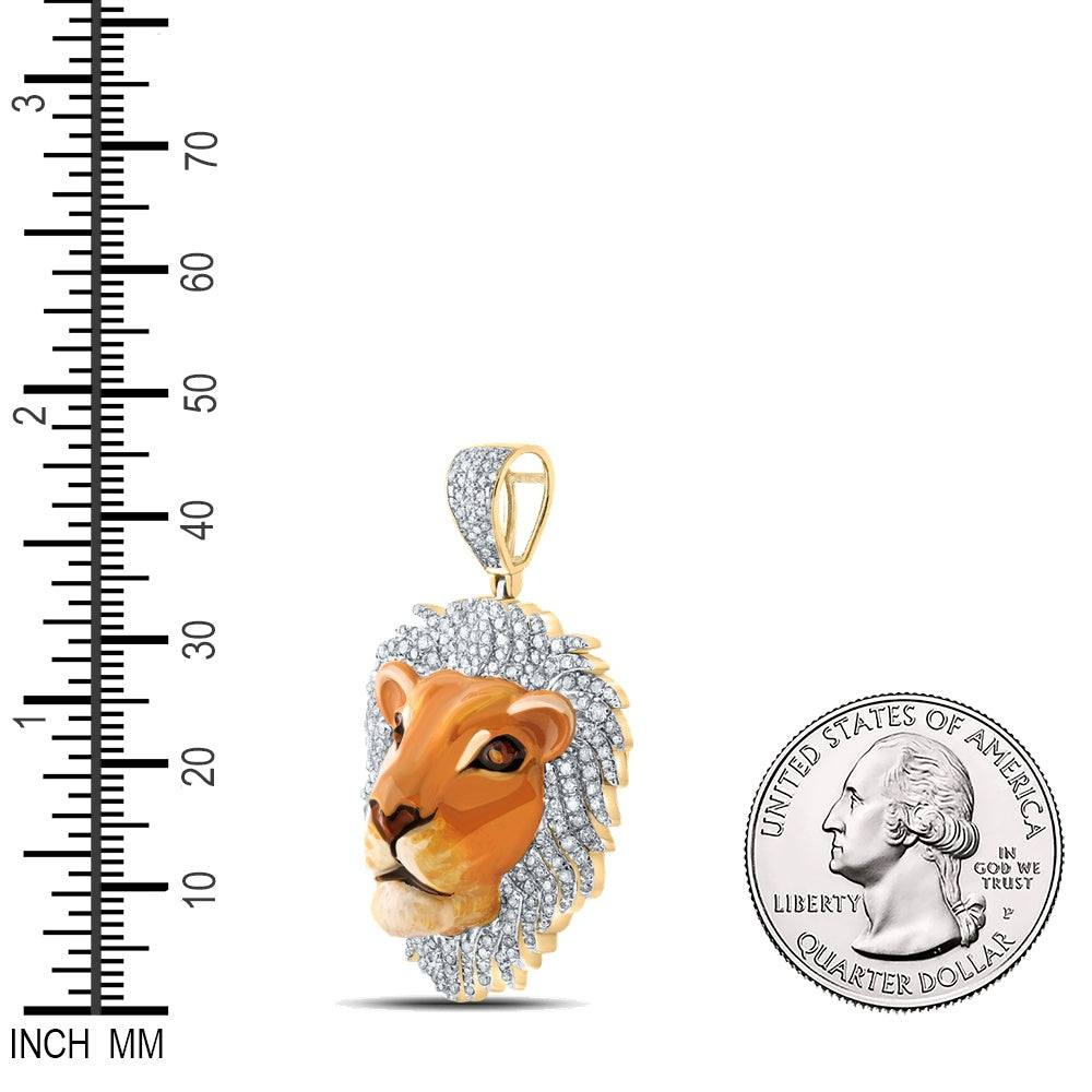 1.14 Ctw Natural Diamond Lion King Head Pendant in 10k Yellow Gold