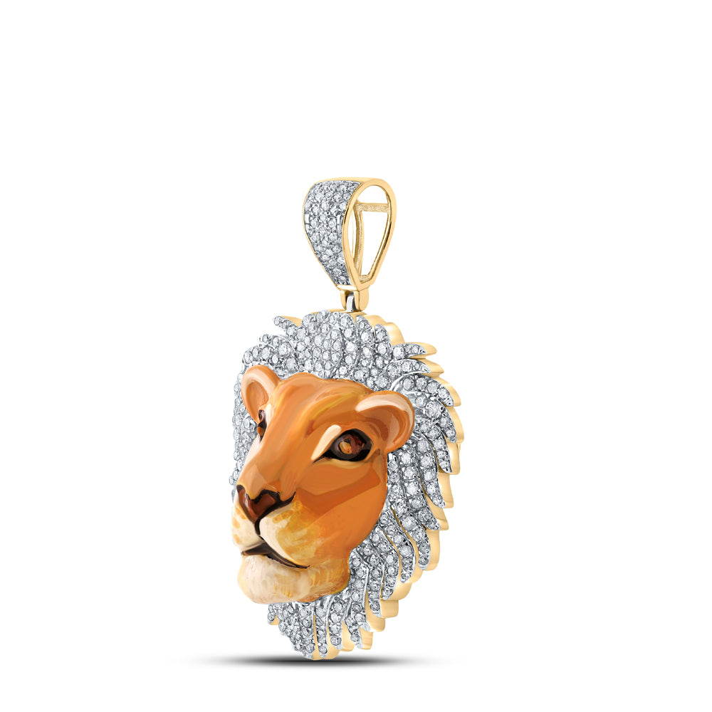 1.14 Ctw Natural Diamond Lion King Head Pendant in 10k Yellow Gold
