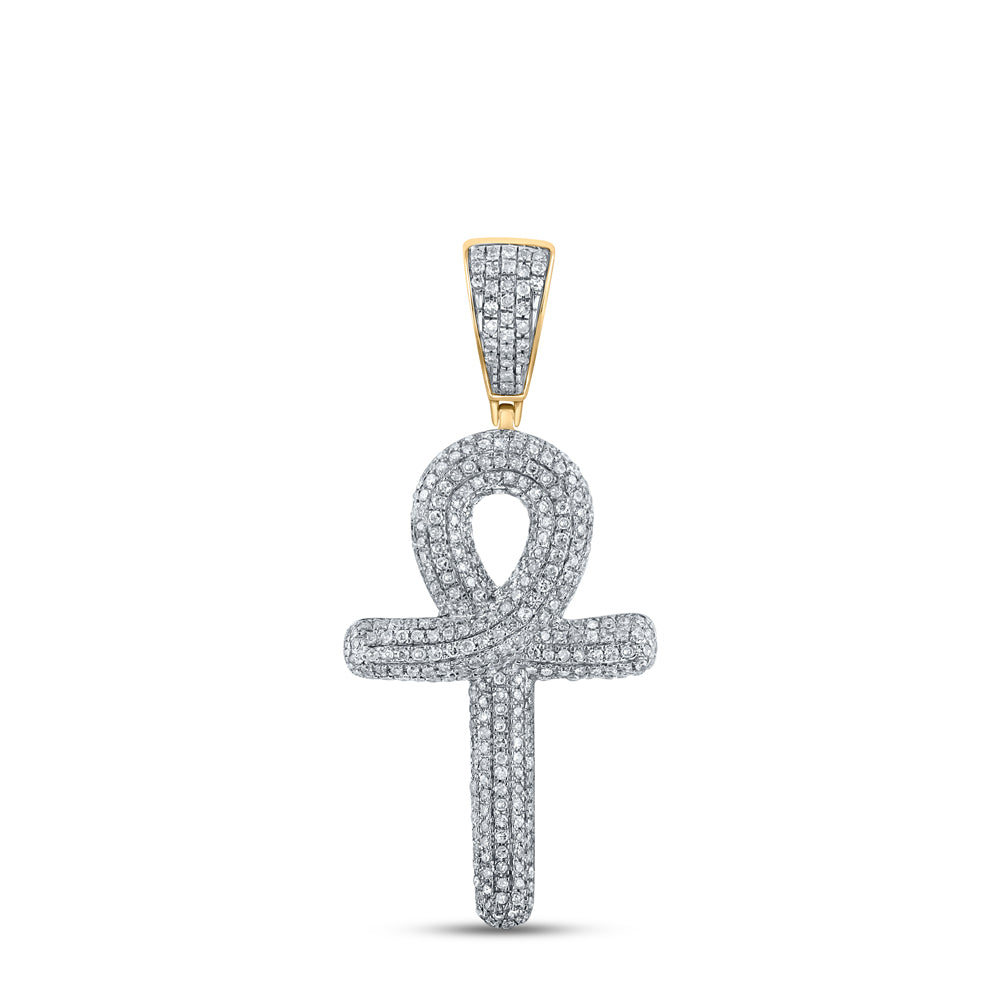 0.8 Ctw Natural Diamond Hiphop Ank Pendant in 10k Yellow Gold