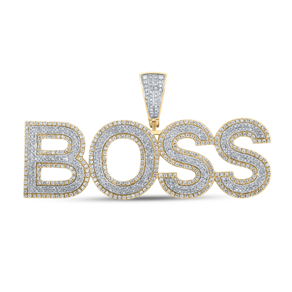 3.1 Ctw Natural Diamond BOSS Nameplate Hiphop Pendant in 10k Two-tone Gold