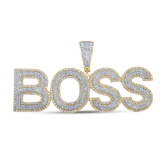 3.1 Ctw Natural Diamond BOSS Nameplate Hiphop Pendant in 10k Two-tone Gold