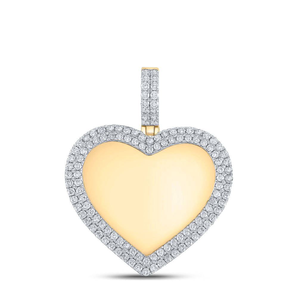 2.12 Ctw Natural Diamond Memory Picture Frame Heart Pendant in 10k Yellow Gold
