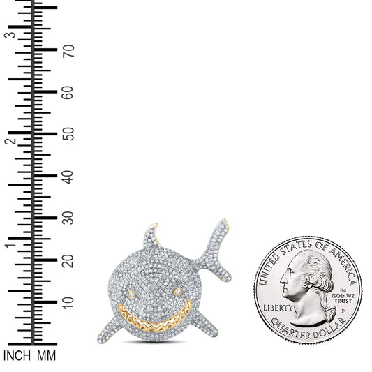 1.89 Ctw Natural Diamond Cluster Shark Pendant in 10k Yellow Gold