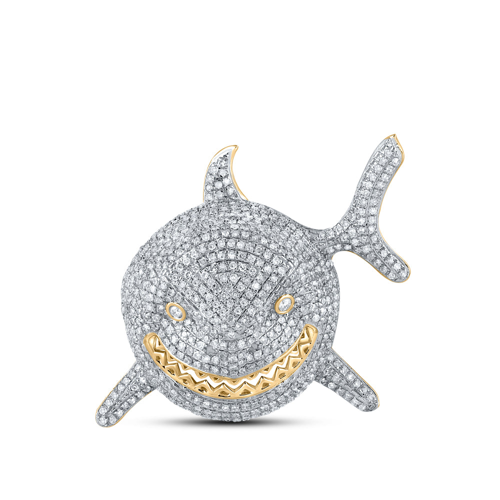 1.89 Ctw Natural Diamond Cluster Shark Pendant in 10k Yellow Gold