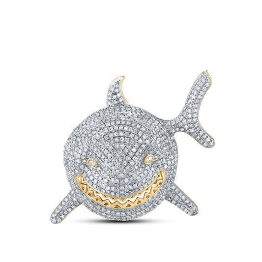 1.89 Ctw Natural Diamond Cluster Shark Pendant in 10k Yellow Gold