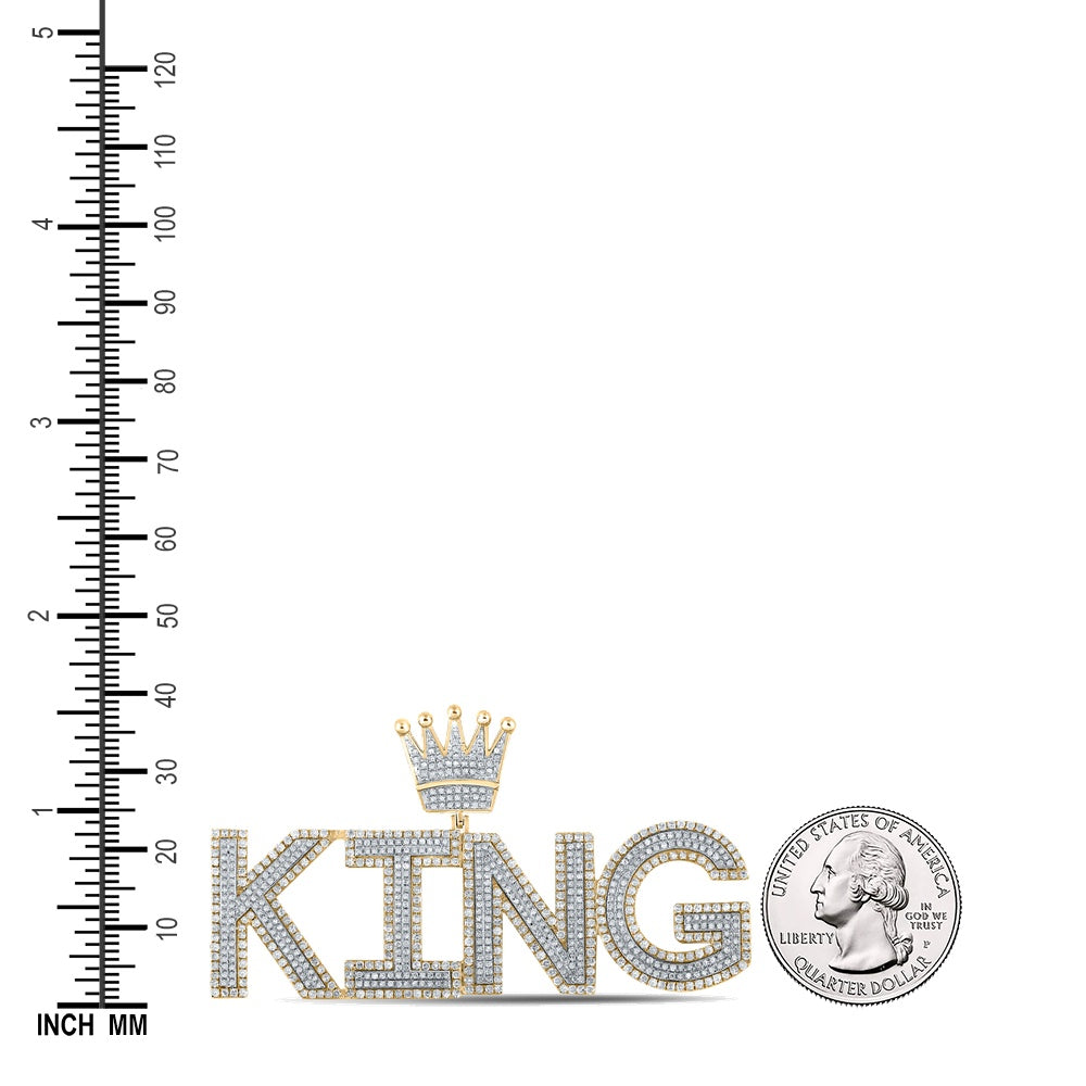 3.11 Ctw Natural Diamond King Crown Nameplate Hiphop Pendant in 10k Two-tone Gold