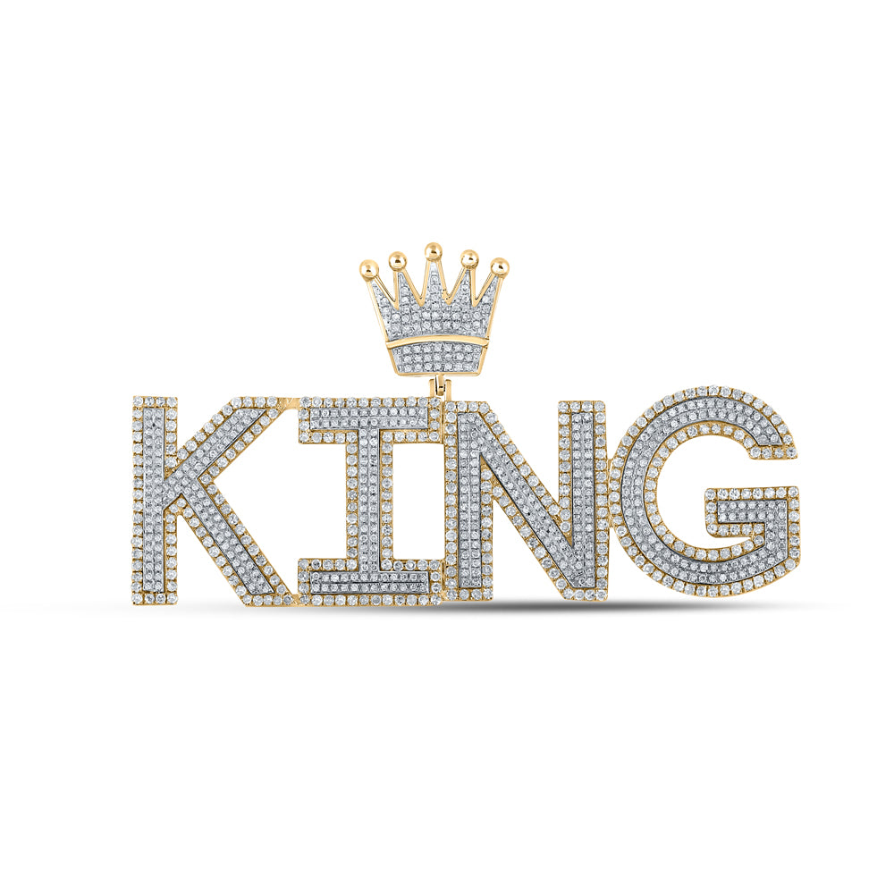 3.11 Ctw Natural Diamond King Crown Nameplate Hiphop Pendant in 10k Two-tone Gold