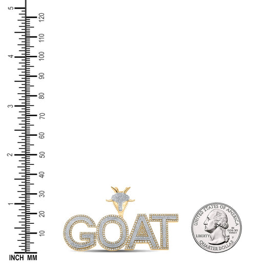 2.75 Ctw Natural Diamond GOAT Hiphop Nameplate Pendant in 10k Two-tone Gold