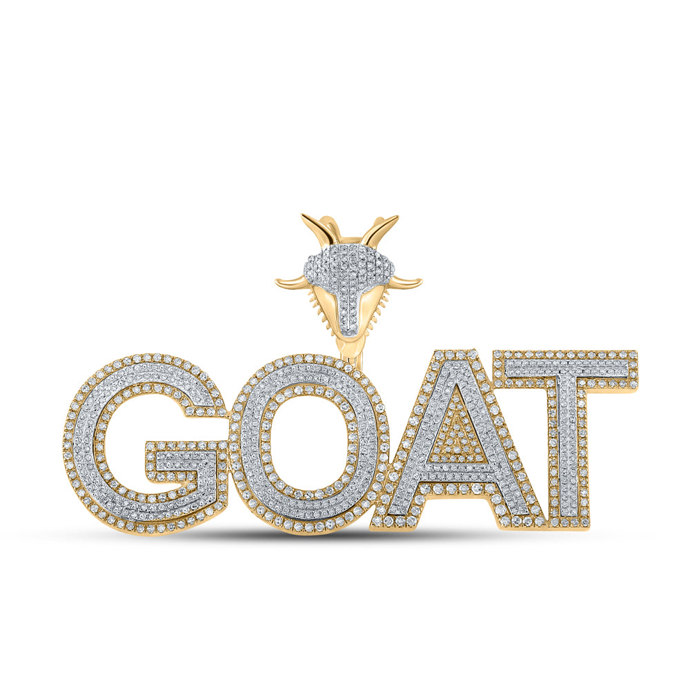 2.75 Ctw Natural Diamond GOAT Hiphop Nameplate Pendant in 10k Two-tone Gold