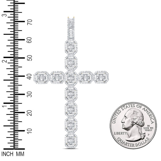 2.35 Ctw Natural Diamond Hiphop Cross Religious Pendant in 10k Yellow Gold