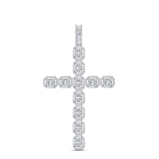 2.35 Ctw Natural Diamond Hiphop Cross Religious Pendant in 10k Yellow Gold