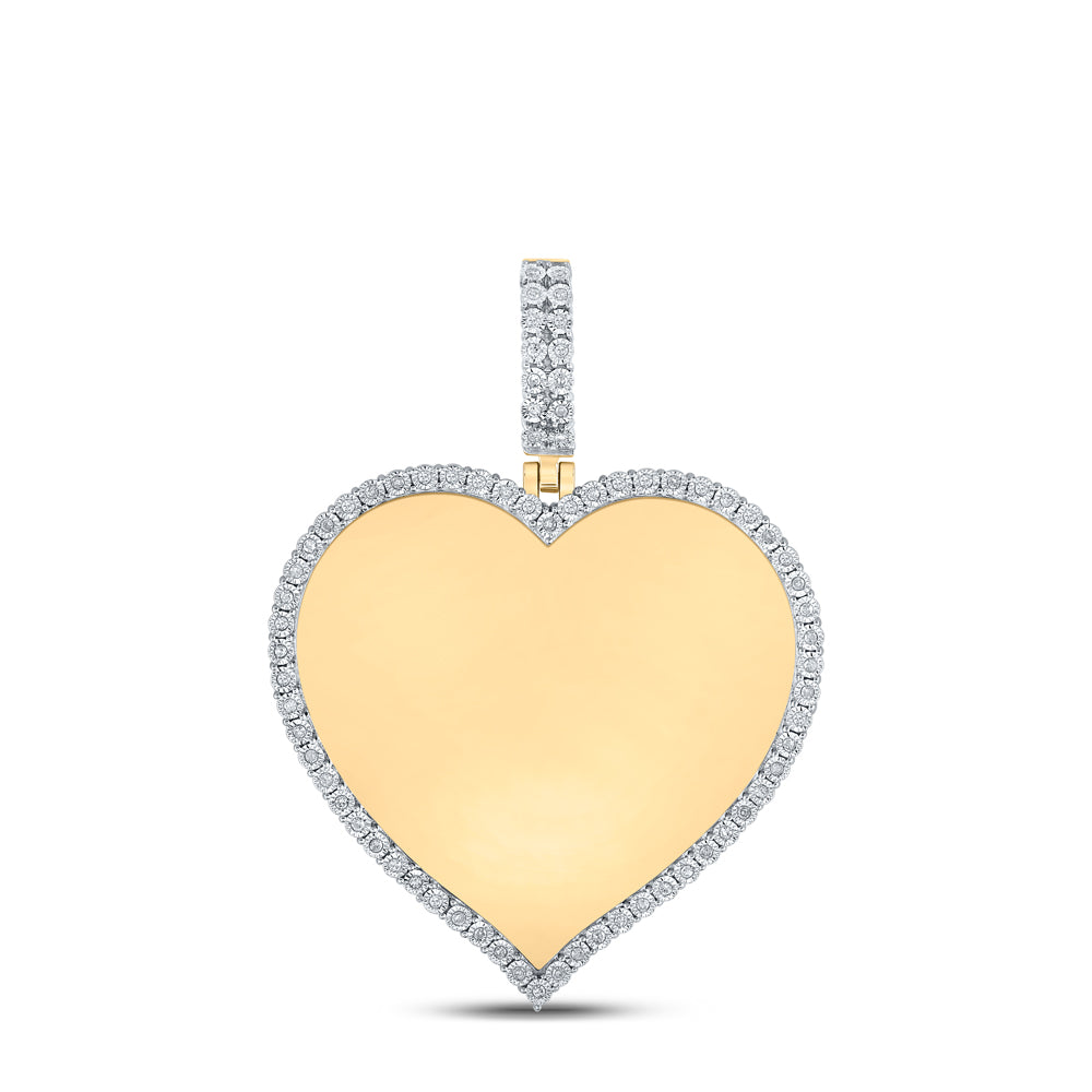 0.2 Ctw Natural Diamond Memory Picture Frame Heart Pendant in 10k Yellow Gold