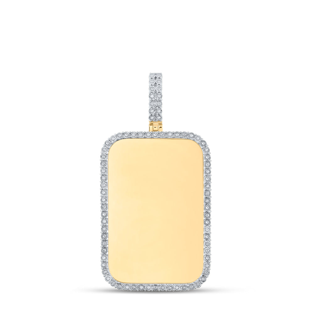 0.25 Ctw Natural Diamond Dogtag Rectangle Memory Picture Frame Pendant in 10k Yellow Gold