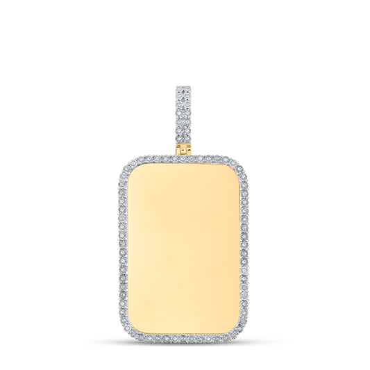 0.25 Ctw Natural Diamond Dogtag Rectangle Memory Picture Frame Pendant in 10k Yellow Gold