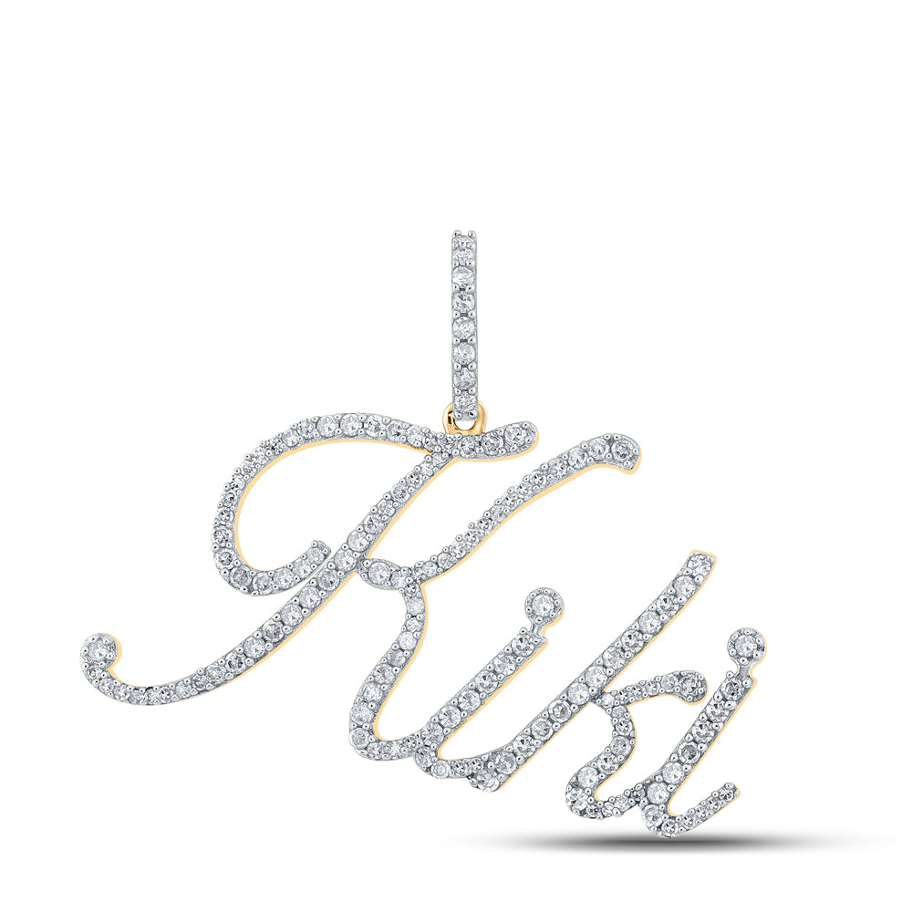0.71 Ctw Natural Diamond Kiki Nameplate Pendant in 10k Yellow Gold