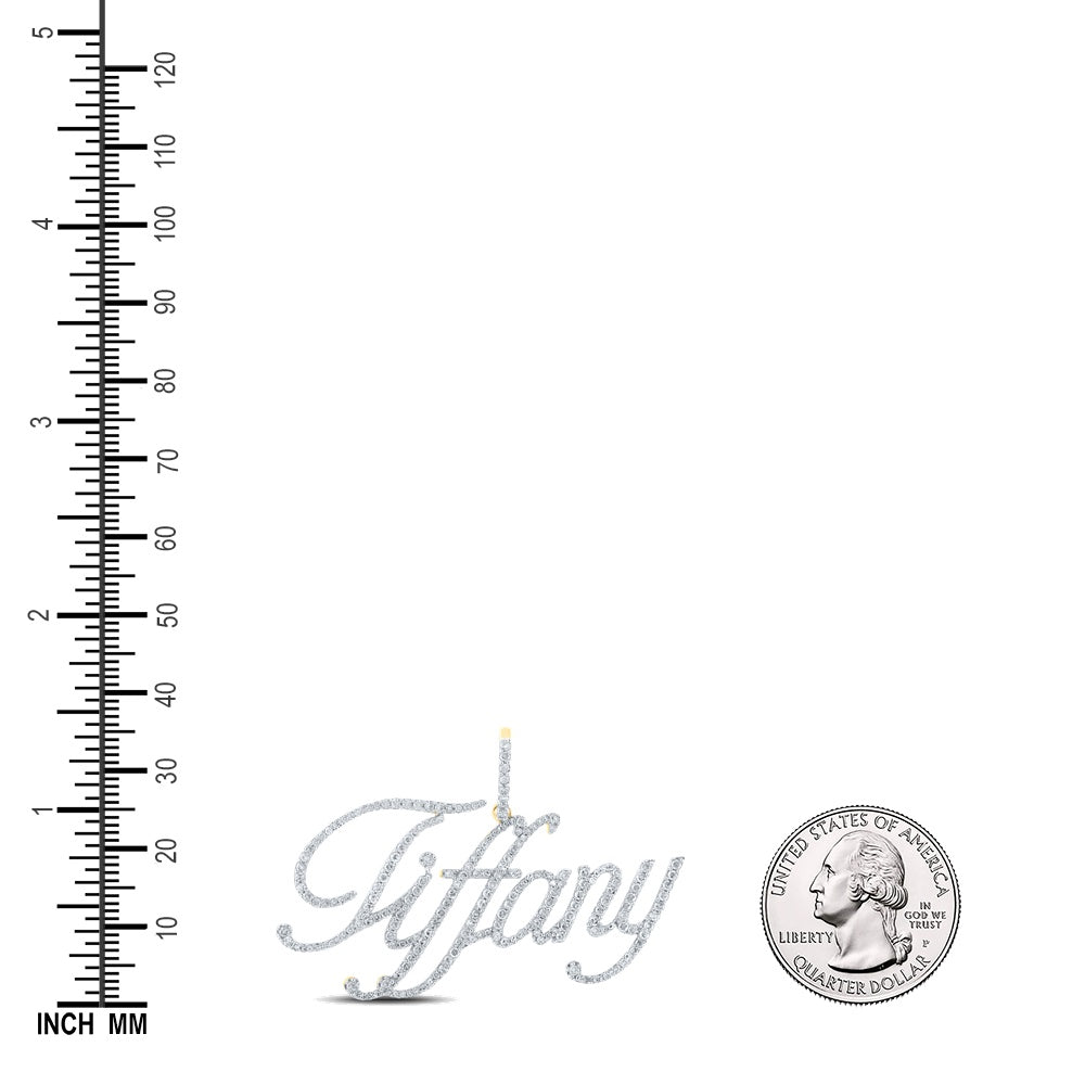 1.09 Ctw Natural Diamond Cursive Script Nameplate Tiffany Pendant in 10k Yellow Gold