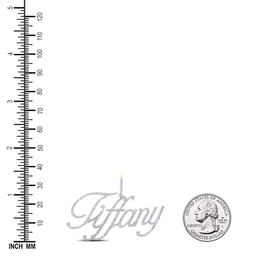1.09 Ctw Natural Diamond Cursive Script Nameplate Tiffany Pendant in 10k Yellow Gold