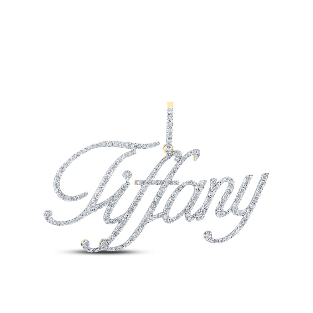 1.09 Ctw Natural Diamond Cursive Script Nameplate Tiffany Pendant in 10k Yellow Gold