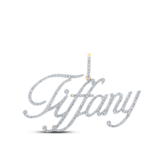 1.09 Ctw Natural Diamond Cursive Script Nameplate Tiffany Pendant in 10k Yellow Gold