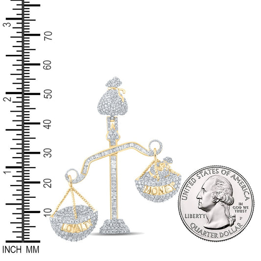3.03 Ctw Natural Diamond Balance Scale Money Loyalty Pendant in 10k Yellow Gold